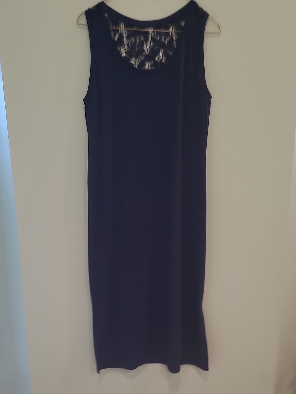 Kaffe Sleeveless Modal Blue Midi Dress with Lace Yoke